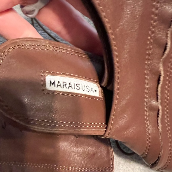 NWOT Marais USA Vegan Leather Brown Lace Front, Side Zip Open Toe & Heel Booties - Picture 6 of 7